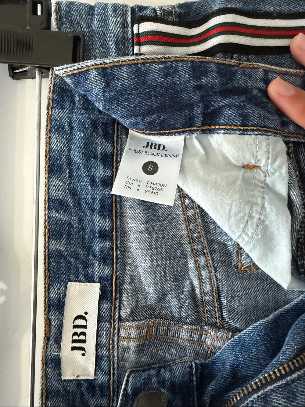 JBD High-Rise Distressed Denim Shorts in Blue with Stripe Detail size small